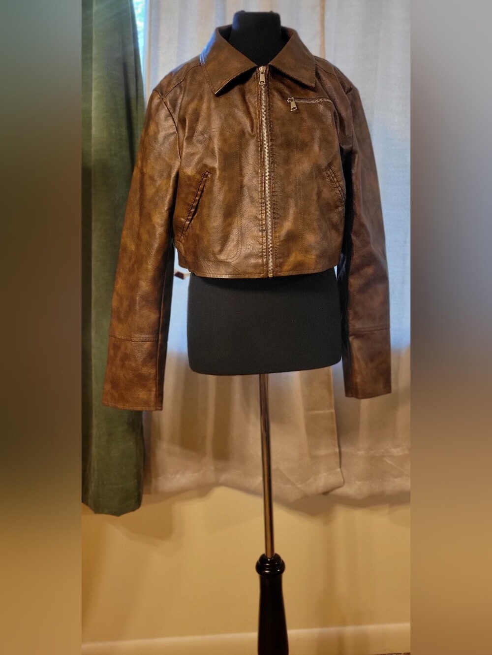 Women's Brown Leather Zip-Front Jacket